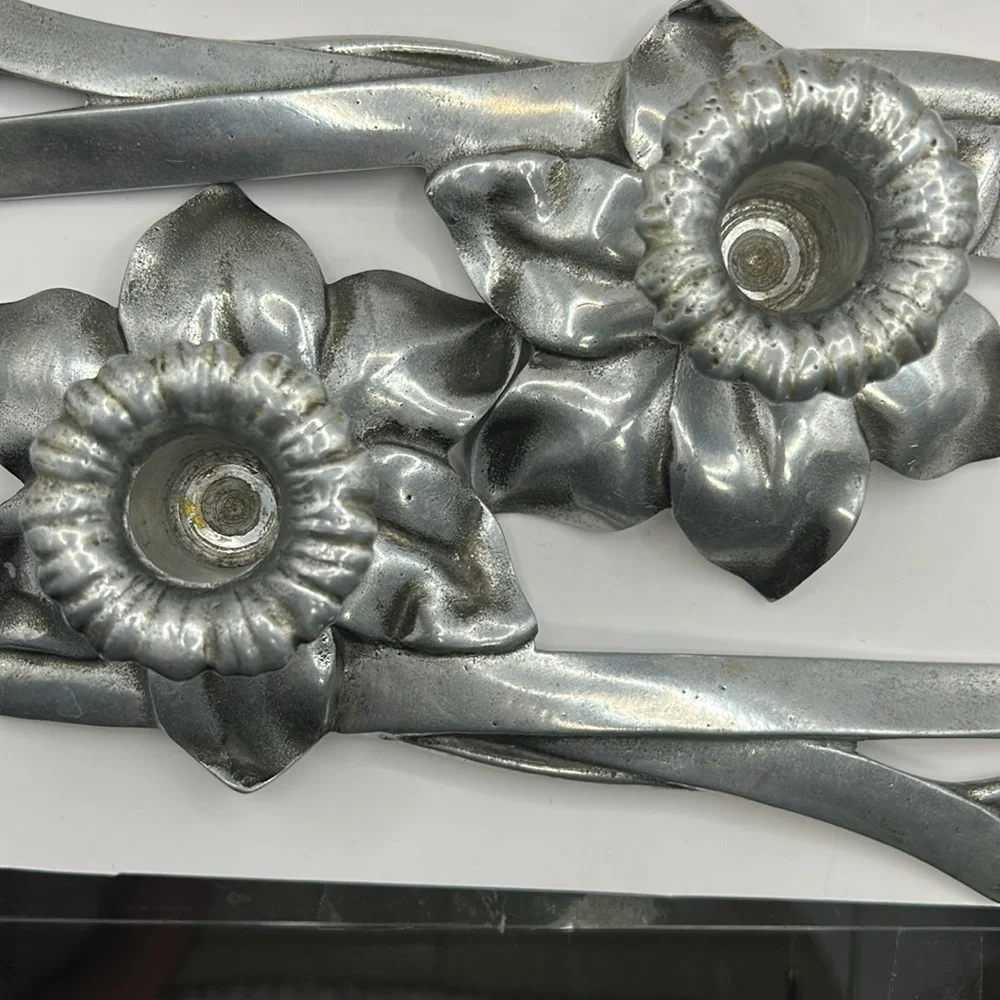 Vintage Bruce Cox Daffodil Pewter Candle Holders. Set of two.
